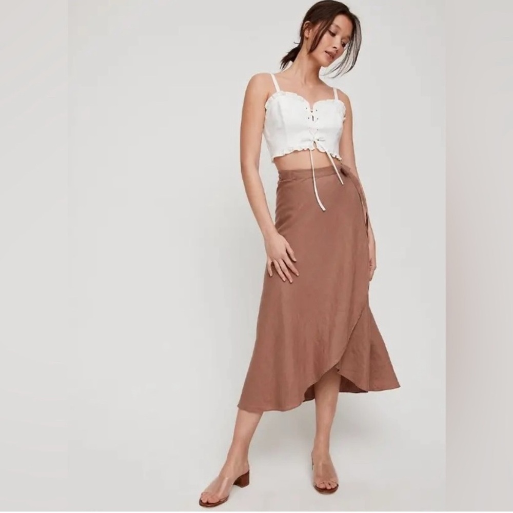 Wilfred Aritzia Linen Midi Wrap Skirt